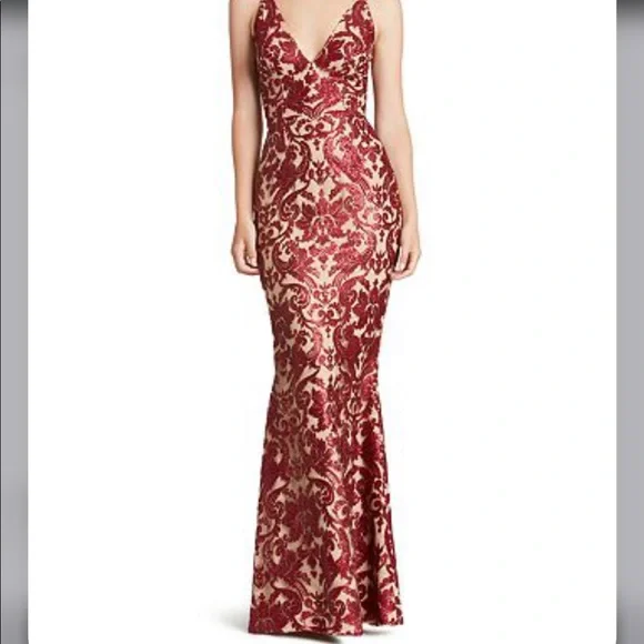 Dress the Population - Karen Plunging Lace Gown - Red - Size M - Picture 1 of 16